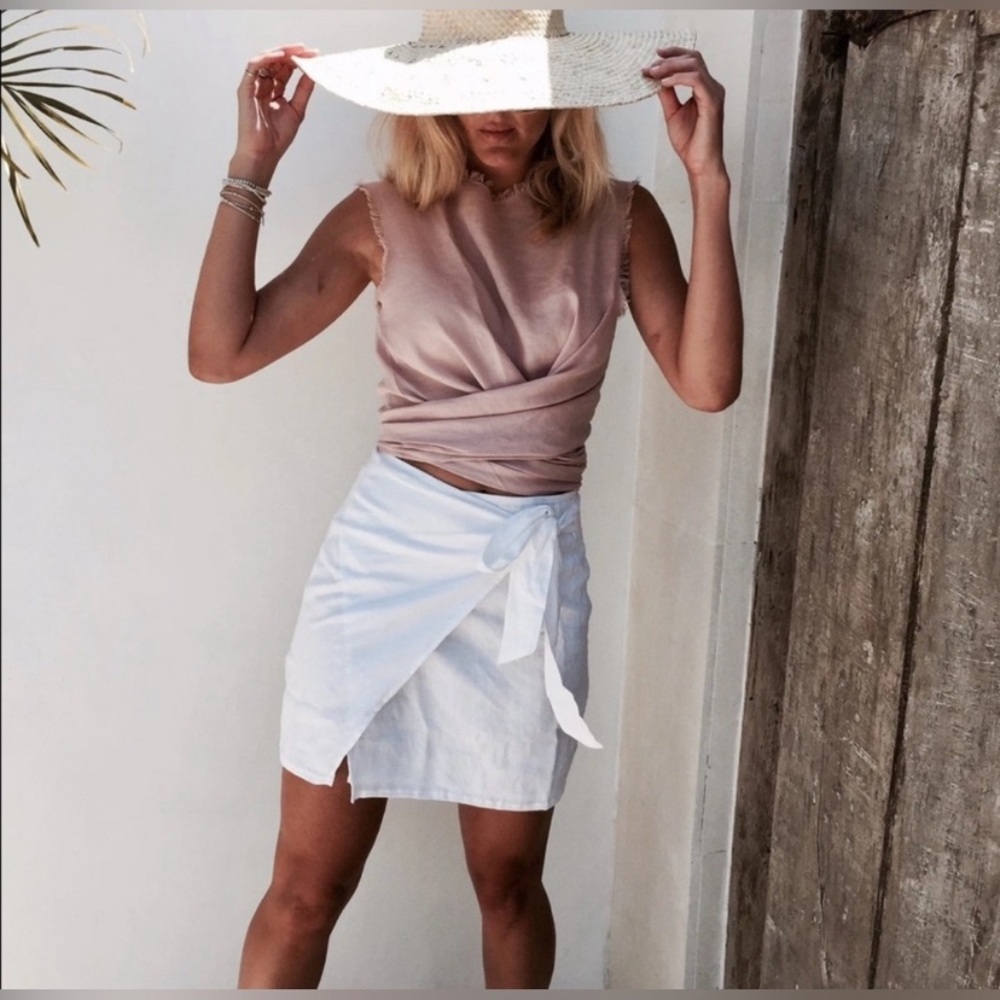 LJC Designs White Linen Wrap Skirt New Size Large